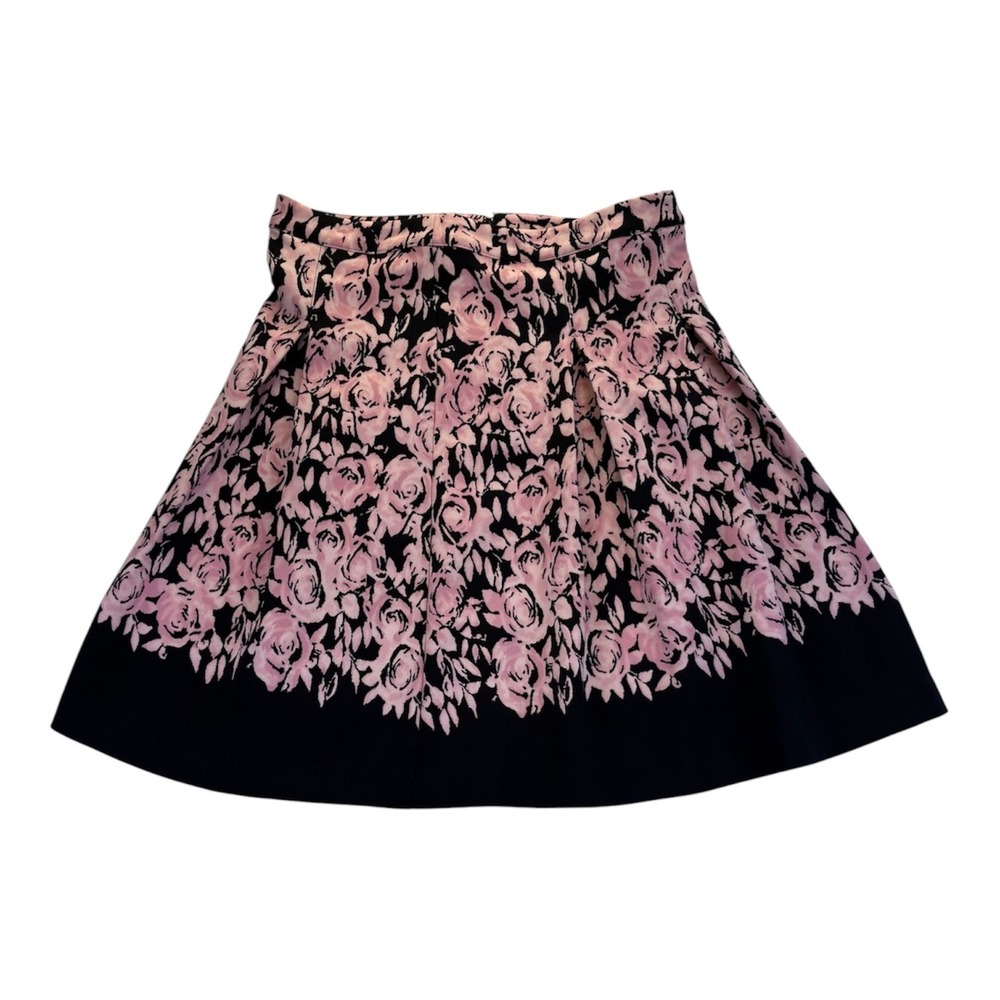 Luxe by Carmen Marc Valvo Pink Black Floral Jacquard Pleated A-Line Skirt 6P
